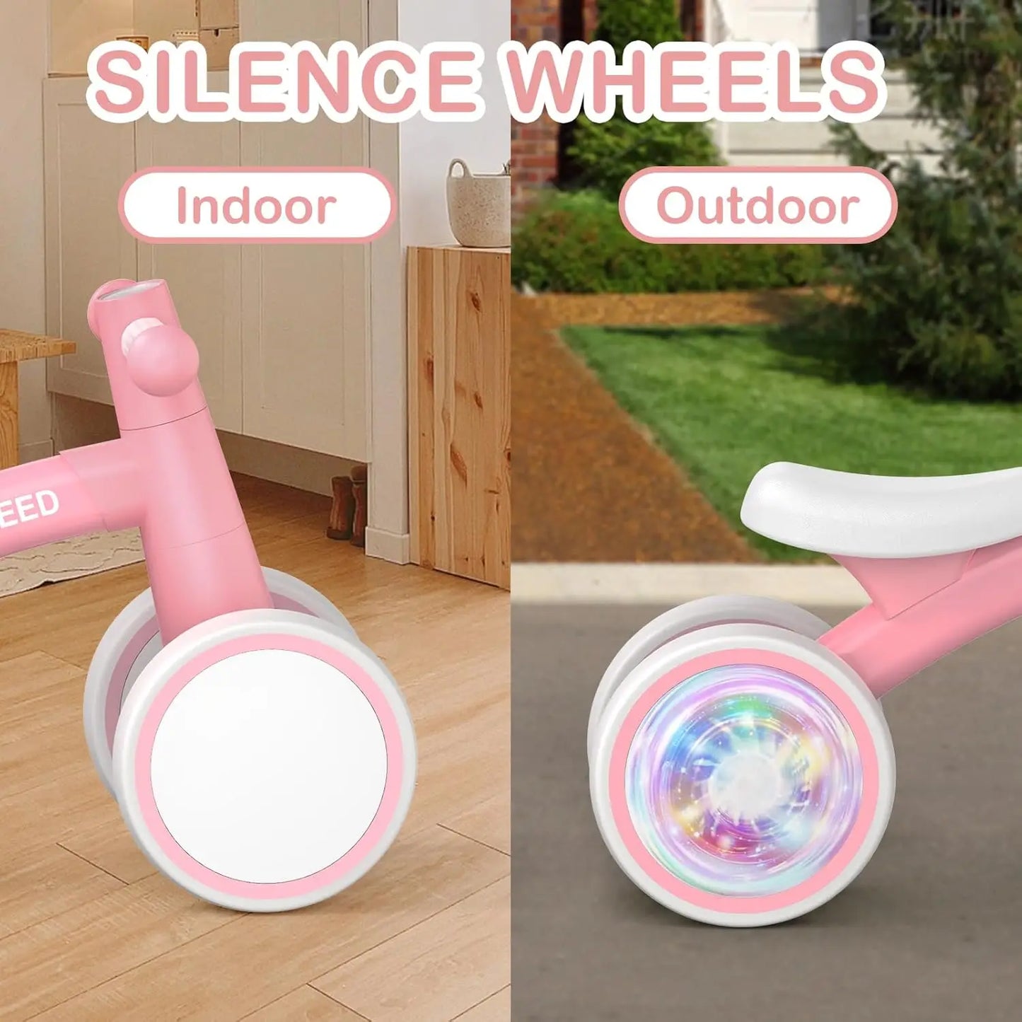 Colorful Lighting Baby Balance Bike, Toys for 1 Year Old Boys Girls, 12-24 Month Toddler Balance Bike with 4 Silence Wheels, Fir