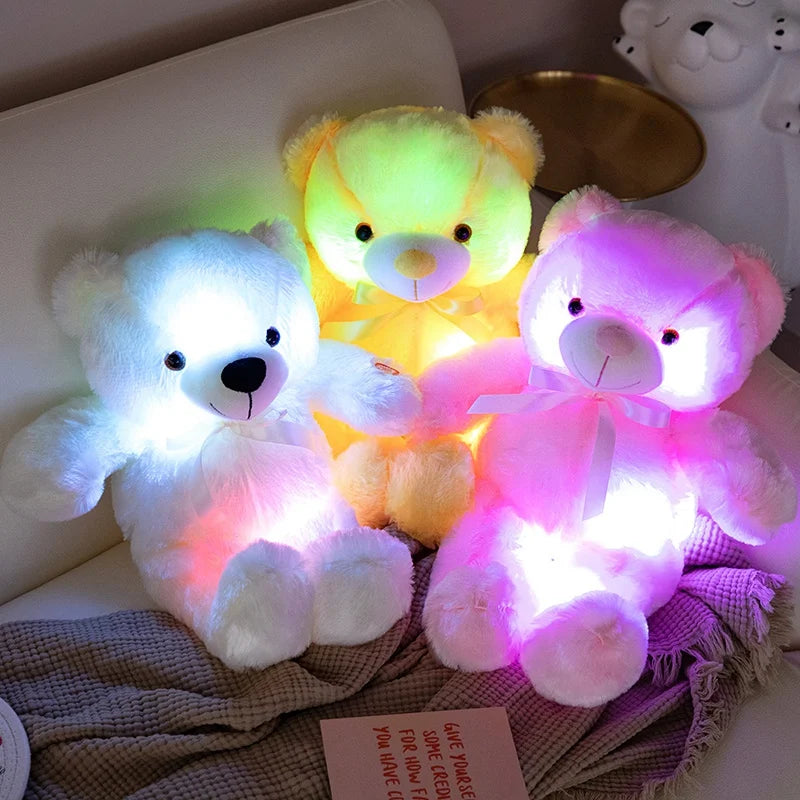 Cute Colorful Glowing Bear Plush Toy Luminous Creative Light Up LED Teddy Bear Xmas Gift Kids Birthday Gift