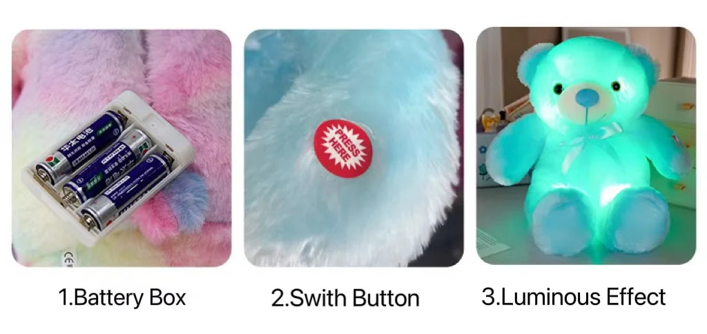 Cute Colorful Glowing Bear Plush Toy Luminous Creative Light Up LED Teddy Bear Xmas Gift Kids Birthday Gift