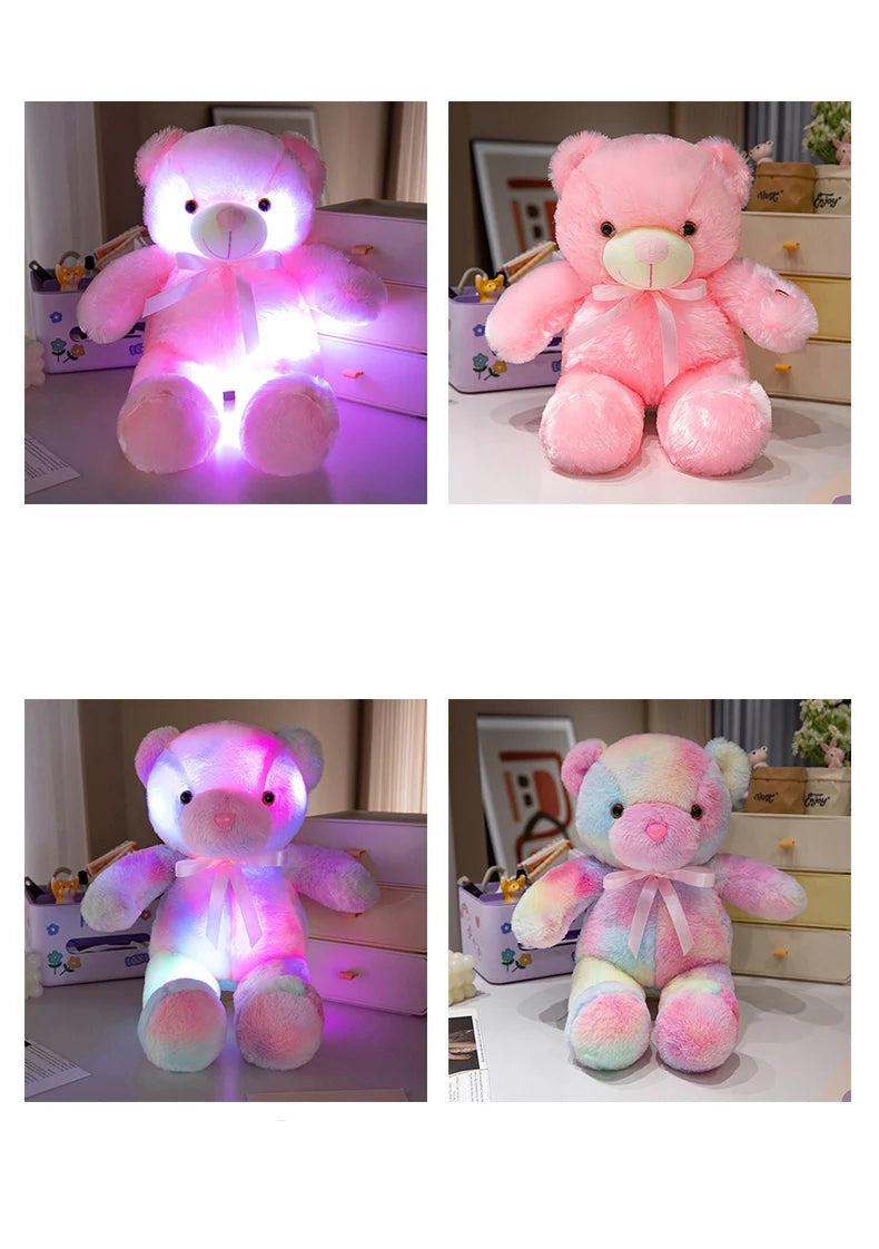 Cute Colorful Glowing Bear Plush Toy Luminous Creative Light Up LED Teddy Bear Xmas Gift Kids Birthday Gift