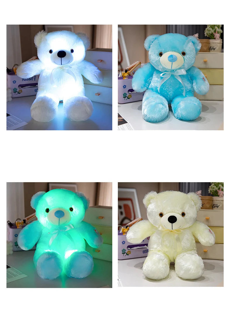Cute Colorful Glowing Bear Plush Toy Luminous Creative Light Up LED Teddy Bear Xmas Gift Kids Birthday Gift