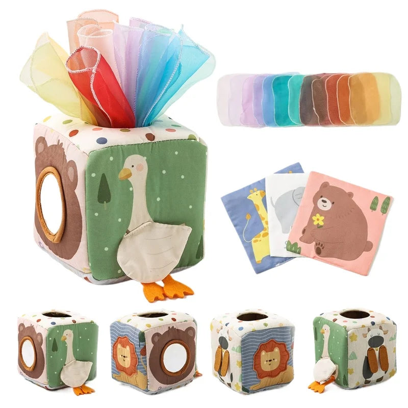 Baby Montessori Toy cotton Magic Tissue Box Finger Exercising Busy Board Game Educational Toy Soft Rattle Game Cloth Book Gift