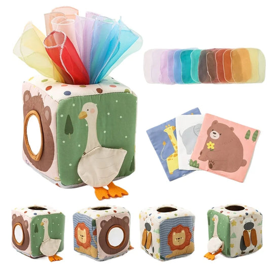 Baby Montessori Toy cotton Magic Tissue Box Finger Exercising Busy Board Game Educational Toy Soft Rattle Game Cloth Book Gift