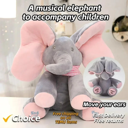 Animated Elephant Toys Plush Singing^ Elephant with Ears Moving Electric Plush Toy Cute Elephant Stuffed Animal Toy for BabyGift