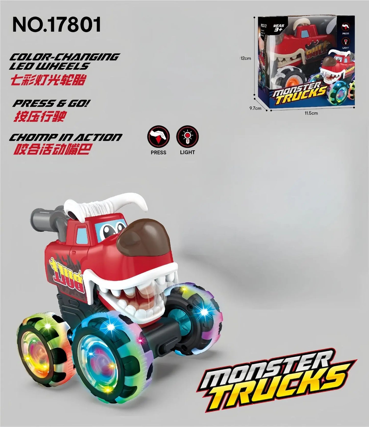 New kid's rC press illuminated toy car Monster Truck Destruction  Inertial sliding light Anti fall and impact resistant kid gift