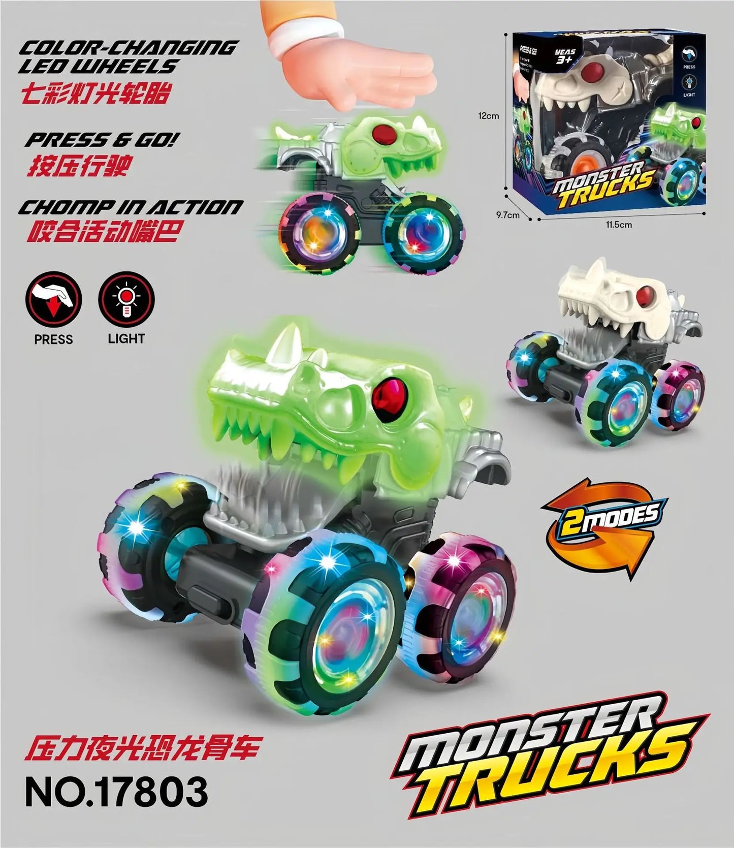 New kid's rC press illuminated toy car Monster Truck Destruction  Inertial sliding light Anti fall and impact resistant kid gift